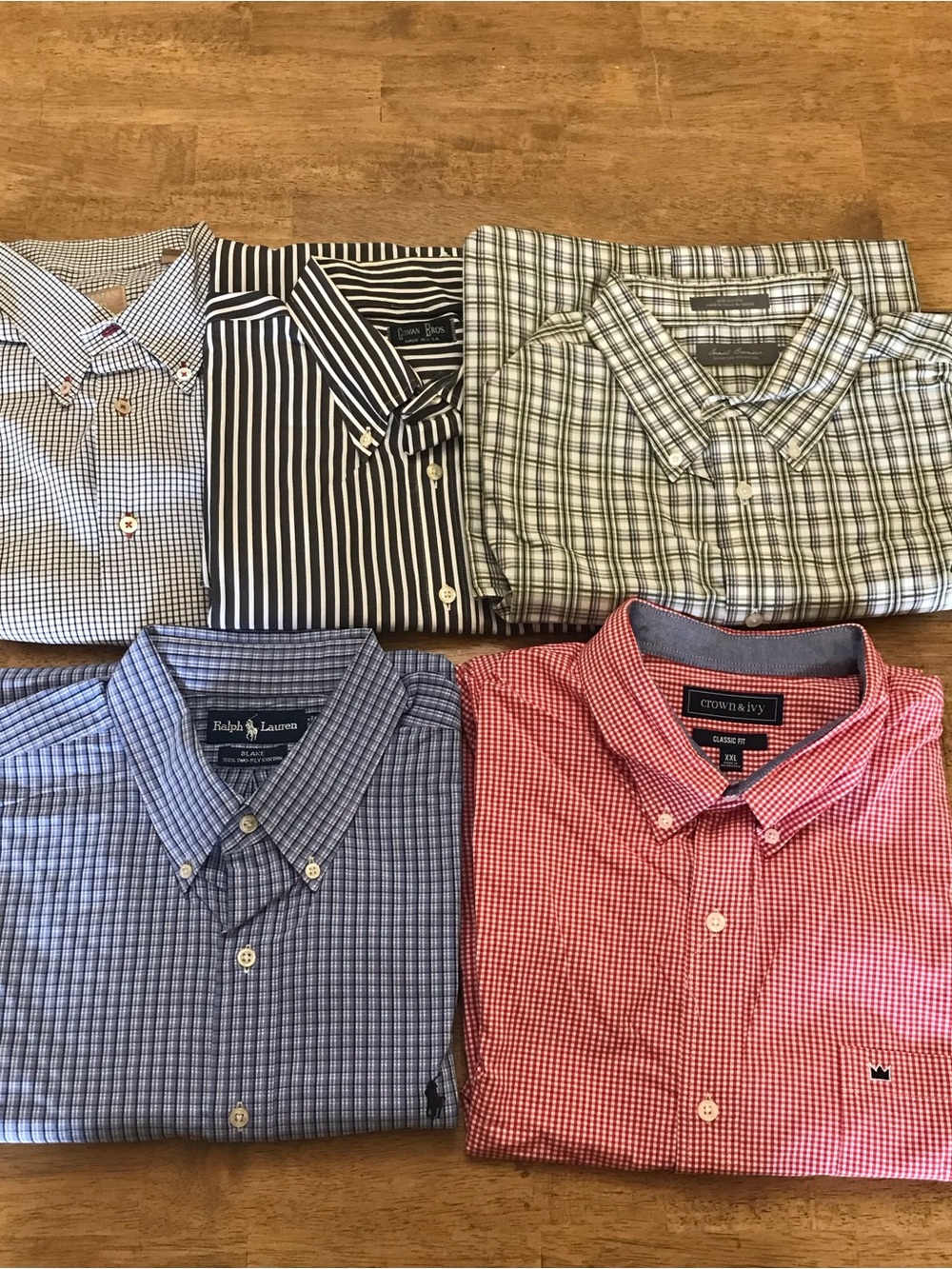 Men's Bundle Lot of 5 Button Down Long Sleeve Dress Shirt Checks Stripes XXL